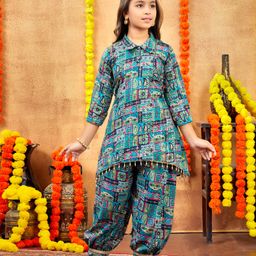 Aarika Cotton Woven Three Fourth Sleeves Paisleys Printed Sequins & Gota Lace Embellished Coordinating Kurta Patiala Set - Sea Green-image-27