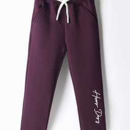 Olio Kids Knit Full Length Fleece Pant with Text Print - Purple-picture-45