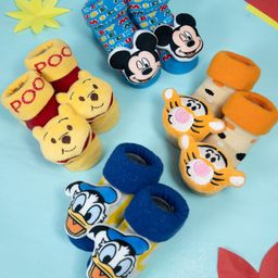 Yellow Bee Disney Pack of 4 Cotton Mickey Mouse, Donald Duck, Tigger & Winnie the Pooh 3 Applique Detailed 3D Socks - Multi Color-picture-40