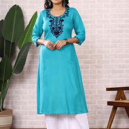 SAFOORA CREATION Women Turquoise Blue Kurtas-image-96