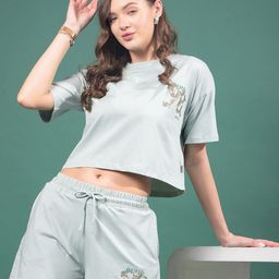 Crimsoune Club Women Typography Printed Round Neck Boxy Cotton T-shirt-image-11