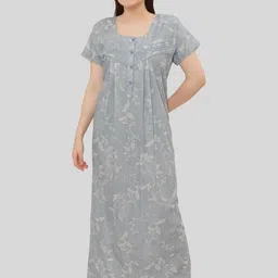 Glamoras Blue Cotton Blend Nightdress-image-85