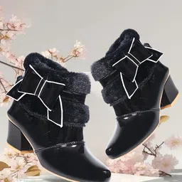 GNX Girls Faux Fur Trim Ankle Boots with Bow-image-49