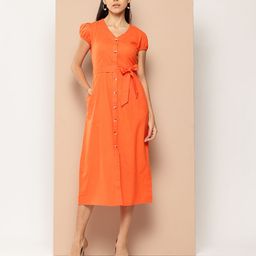 Chemistry Puff Sleeve Midi Dress with Tie-Up Belt-picture-8