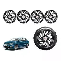 Auto Pearl SilBlk06 R14 Press Type Wheel Hubcap with Retention Ring 355.6 mm(14 Inch) for Volkswagen Ameo 1.0 MPI Comfortline Petrol (Pack of 4 Pcs)-image-87