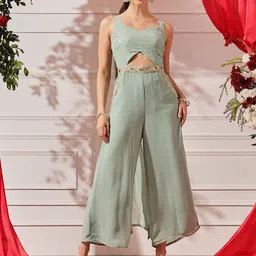 indo street Women Self Design Embroidered Sleeveless Basic Jumpsuit-picture-41