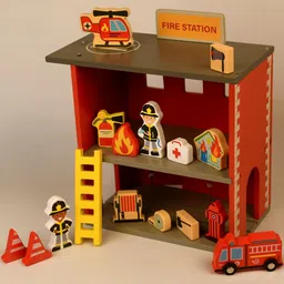 Playbox Wooden Multicolored Marshall's Fire Station Pretend Play Toy Set-picture-12