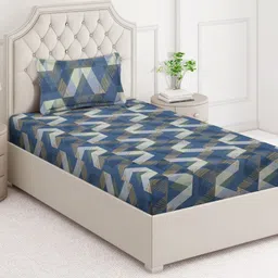 Aura Blue Geometric Printed 350 TC Single Bedsheet Set 2.15 m x 1.50 m-image-40