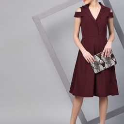 Athena Women Burgundy Solid A-Line Dress-37