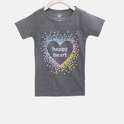 Little Chieftains Girls Grey Melange Printed Round Neck T-shirt-image-52