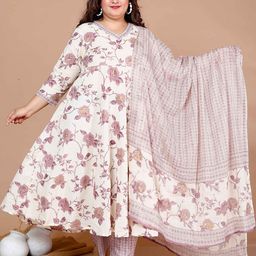 Doriyaan Plus Size Floral Printed Anarkali Pure Cotton Kurta With Trousers And Dupatta-picture-5