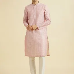 Manyavar Geometric Printed Mandarin Collar Straight Kurta With Trousers-image-52
