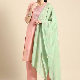 Anouk Ethnic Motifs Embroidered Mirror Work Kurta With Palazzos & With Dupatta-picture-18