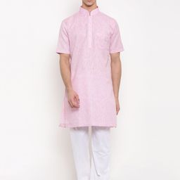 RG DESIGNERS Men Pink & White Solid Kurta with Pyjamas-picture-39
