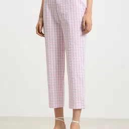 CALLIOPE Women Cotton Checked Slim Fit High-Rise Cropped Trousers-picture-19
