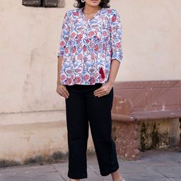 CORSICA Floral Print Cotton Blouson Top-image-86