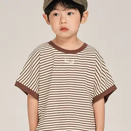 LULU & SKY Boys Striped Drop-Shoulder Sleeves Monochrome T-shirt-image-53