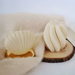 ENCEBIENCE 2 Pcs Off White Rotating Waves Swirl & Sea Shell Candles - Blue Ocean-image-82