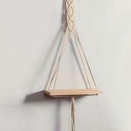 Decorcity White Wooden Macrame Hanging Shelf image 5