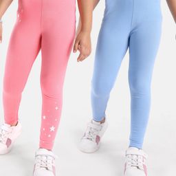 Honeyhap Premium Super Soft & Stretch Cotton Full Legging With Bio Finish Pack Of 2 Solid Colour - Powder Blue & Pumeria-image-8