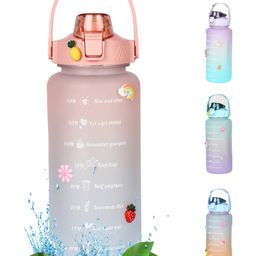 House of Quirk 2 liter 3D Sticker BPA Free Unbreakable Sports Water Bottles  - Pink Blue-image-93