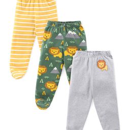 Babyhug Cotton Interlock Knit Bootie Pant Stripes & Lion Print Pack of 3 - Multicolor-24