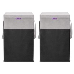 PrettyKrafts Folding Laundry Basket for Clothes with Lid & Handle, Toys Organizer, 35 Liters Pack of 2, Black-image-11