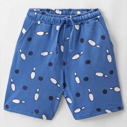 Taeko Looper Knit  Above Knee Length Shorts with Bowling Game Print - Ink Blue-4
