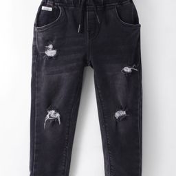 Olio Kids Woven Full Length Solid Color Denim Jeans - Black-image-60