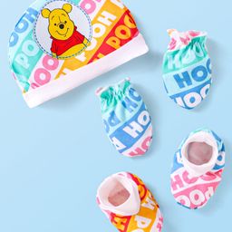 Babyhug Disney Interlock Knit Caps Mitten & Booties Set with Winnie the Pooh Graphics White - Diameter 11 cm-image-60