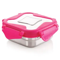 steel lock Steellock Smart Stainless Steel Tiffin Lunch Box For Kids and Adults | Airtight & Leakproof | Square Tiffin Box For School & Office With Steel Lid | Pink 250 ml-picture-28