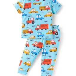 Babyhug Cotton Knit Half Sleeves Co-ords Night Suit with Vehicle Print - Light Blue-picture-8