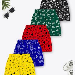 Trampoline Cotton Blend Pack Of 5 Dinosaur & Hearts Printed Shorts - Multi Colour-image-70