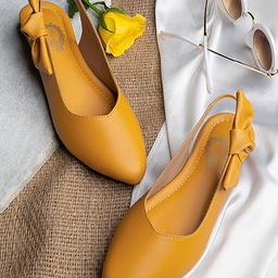 Shoetopia Bow Applique Detailed Ballerinas - Yellow-image-96
