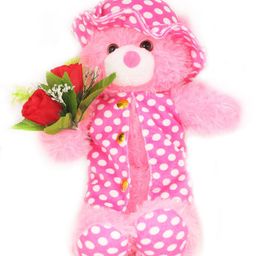 Tickles Cute Jacket Teddy with Roses Soft Stuffed Plush Toy for Kids Birthday Gift (Size: 35 cm Color: Pink)-image-48