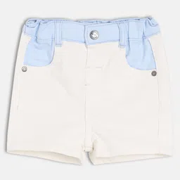 MINI KLUB Cotton Spandex Knit Colour Blocked Shorts - White & Blue-picture-35
