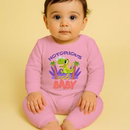The Peppy Tend 100% Cotton Knit Full Sleeves Notorious Cool Kid Text Printed Romper - Pink-image-47