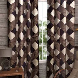BELLA TRUE Brown & Beige 2 Pieces Geometric Printed Long Door Curtains-image-37