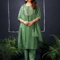 KALINI Women Ethnic Motifs Embroidered Regular Sequinned Kurta with Trousers & With Dupatta-picture-33