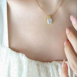 OUZEL Stainless Steel 18KT Gold-Plated Square Charm Shaped Pendant With Chain-image-2