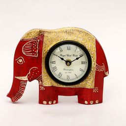 vedas C-Helena Red & Yellow Printed Wooden Table Clock With Dial image 5