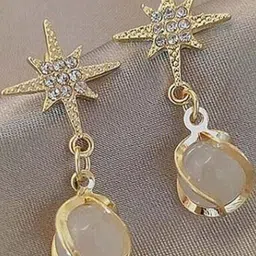 AKISON JEWELS Women Gold-Plated Alloy Artificial Stones Star Shaped Studs Earrings-2