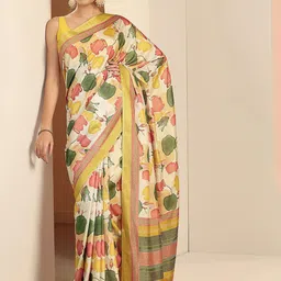 Libas Abstract Printed Saree with Blouse Piece-5
