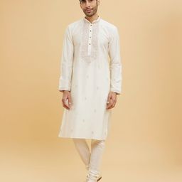 Twamev Floral Embroidered Mandarin Collar Straight Kurta With Churidar-image-10