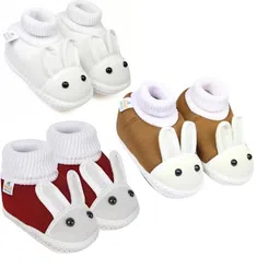 Neska Moda 6 To 12 Months Baby Boys & Baby Girls 3 Pair Combo Pack Cute Soft Cotton Rabbit Booties (Toe to Heel Length - 12 cm, Brown, Maroon, White)-image-72