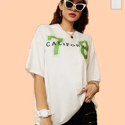 Dreambe Women 2 V-Neck Applique T-shirt-picture-10