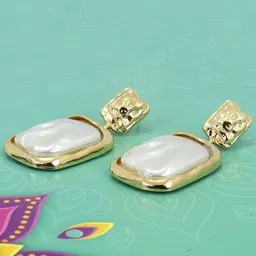 Krelin Gold-Plated Square Antique Pearls Beaded Drop Earrings-image-57