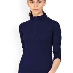 appulse Women Navy Blue Solid High Neck T-shirt-image-35