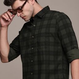 WROGN Men Tartan Checks Pure Cotton Casual Shirt-picture-8