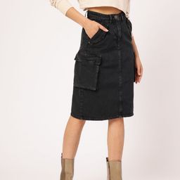 DressBerry City Chic Back Slit Cargo-Style Denim Skirt-image-7